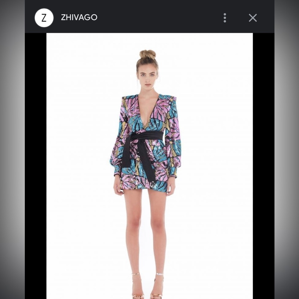 Zhivago Pastel Butterfly-Print Mini Dress with Black Sash
